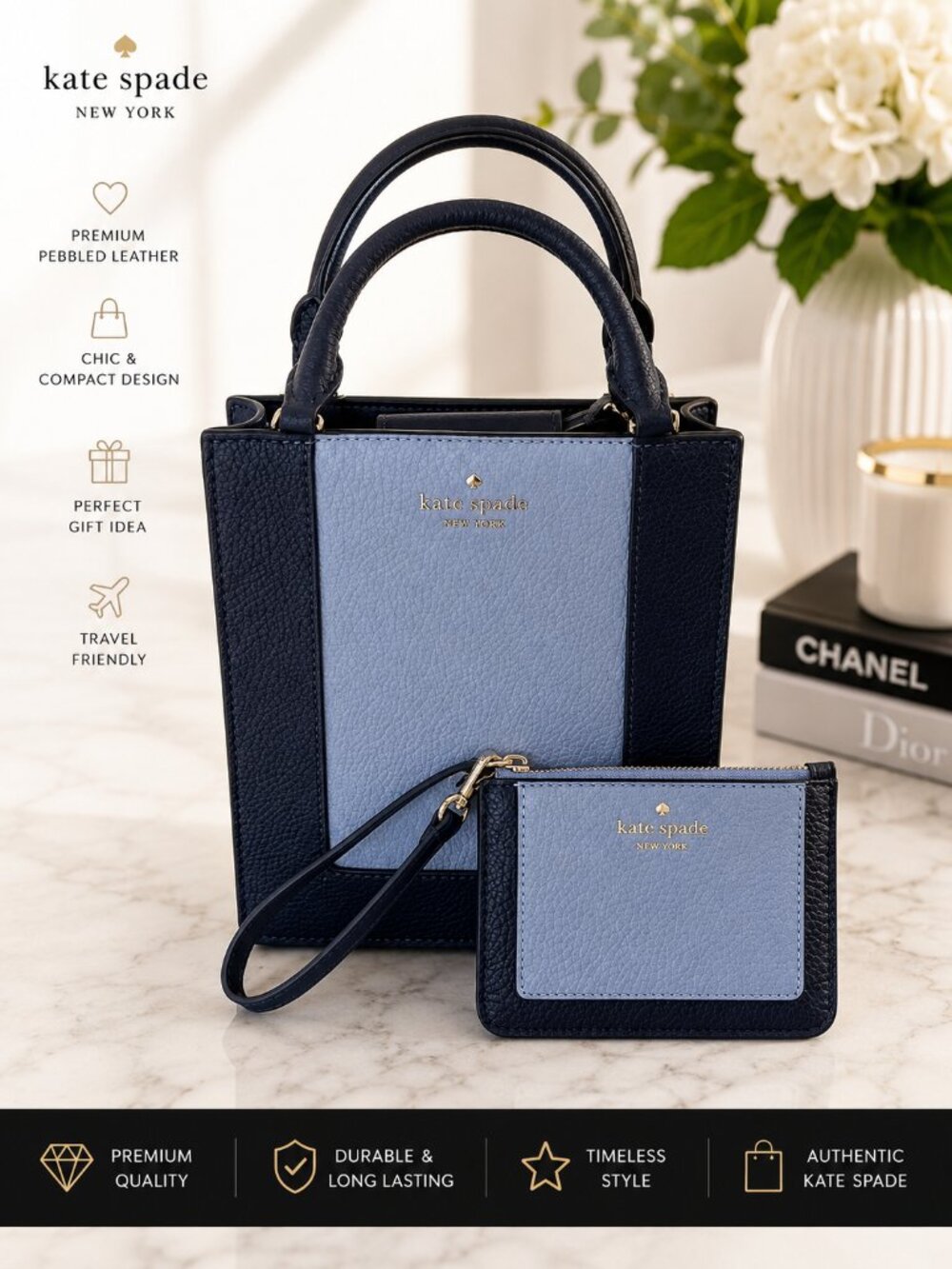 Kate Spade Lena color block, bucket bag, and matching wallet